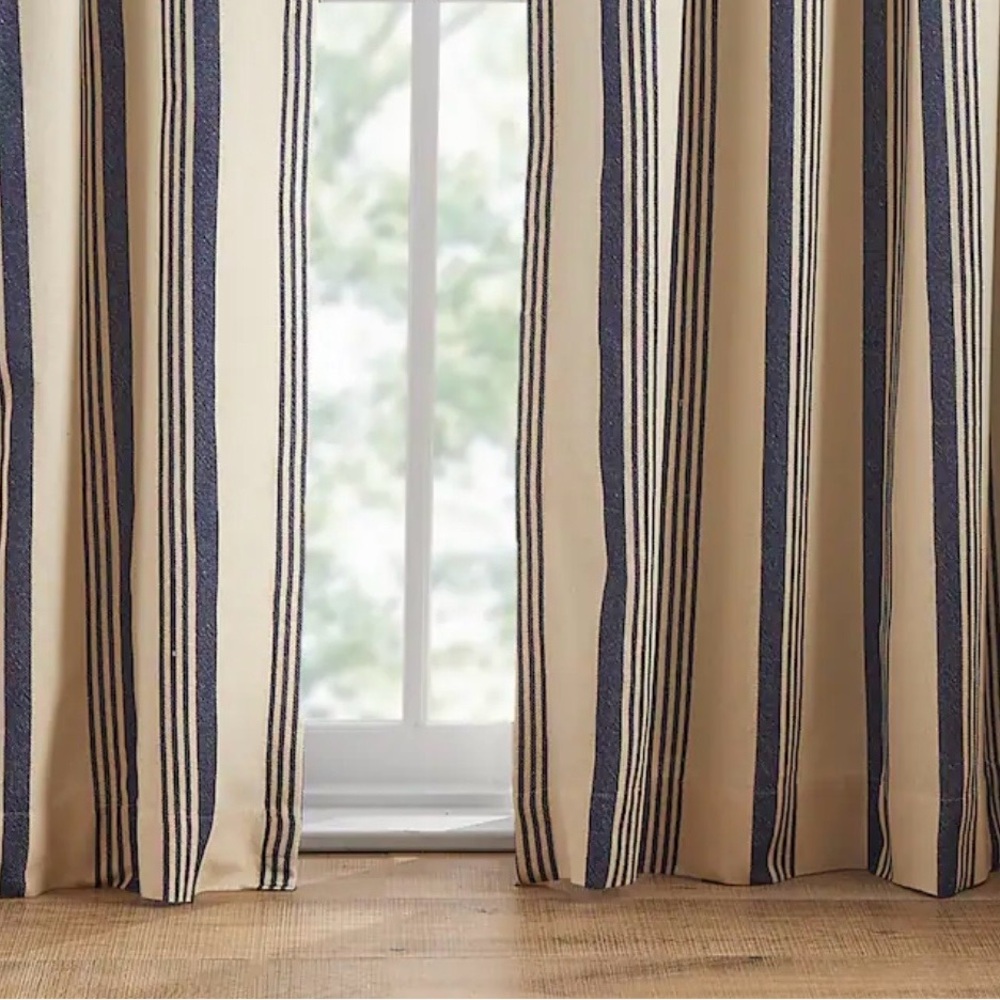 Tommy Hilfiger Neutral Stripe Curtain Panels in Cream, Brown & Blue - Picture 3 of 11